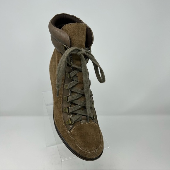 Aerosoles Macaroon Brown Suede Leather Lace Up Wedge Ankle Boots Size 7 - Picture 3 of 14